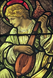 Angel playing mandolin in stained glass