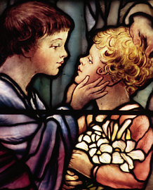 Stained glass representation of the Virtue of Charity
