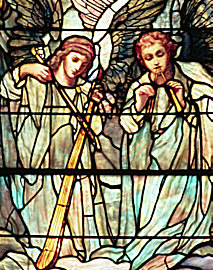 Musical angels in stained glass