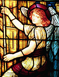 Musical angel in stained glass