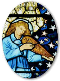 Angel in stained glass by William Morris